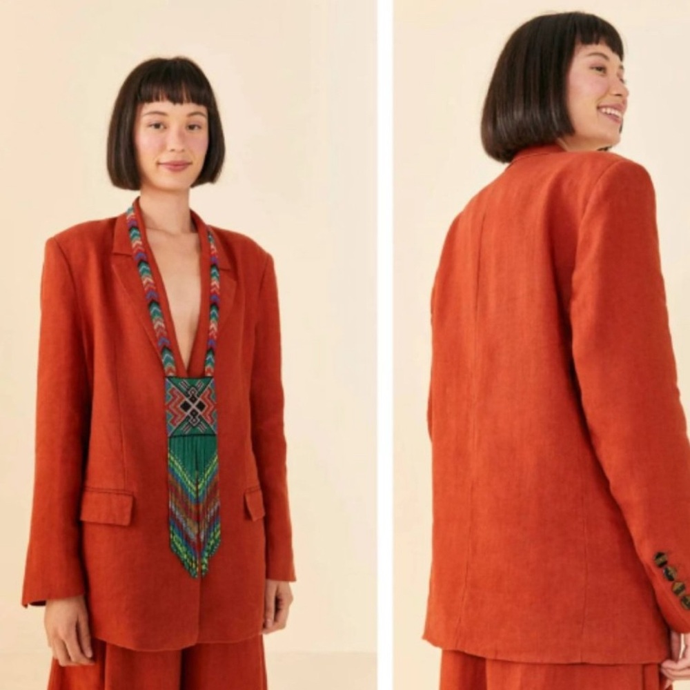 NEW Farm Rio Linen Lightweight Oversized Blazer Orange-Terra Cotta Size S